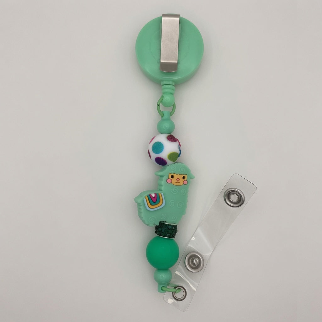 Green Llama Badge Holder
