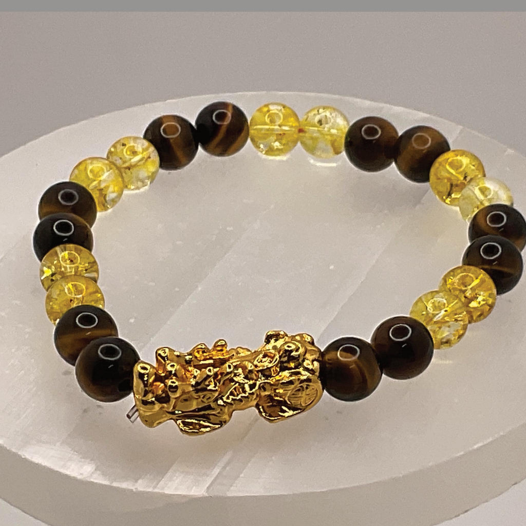 Amber Tiger's Eye Dragon Bracelet | Power & Ancient Wisdom | Gold Charm Crystal Gemstone Jewelry __etsy:8134773083