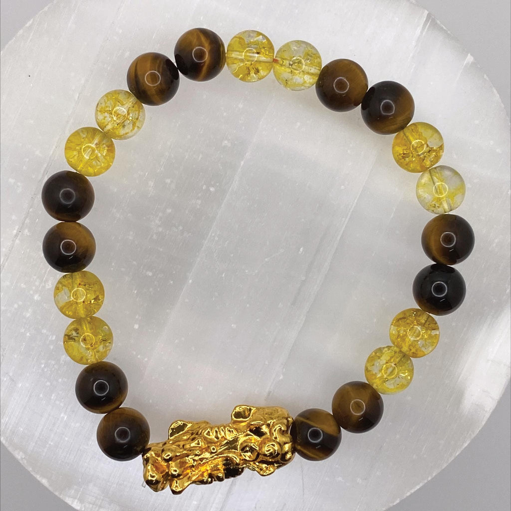 Amber Tiger's Eye Dragon Bracelet | Power & Ancient Wisdom | Gold Charm Crystal Gemstone Jewelry __etsy:8134773111