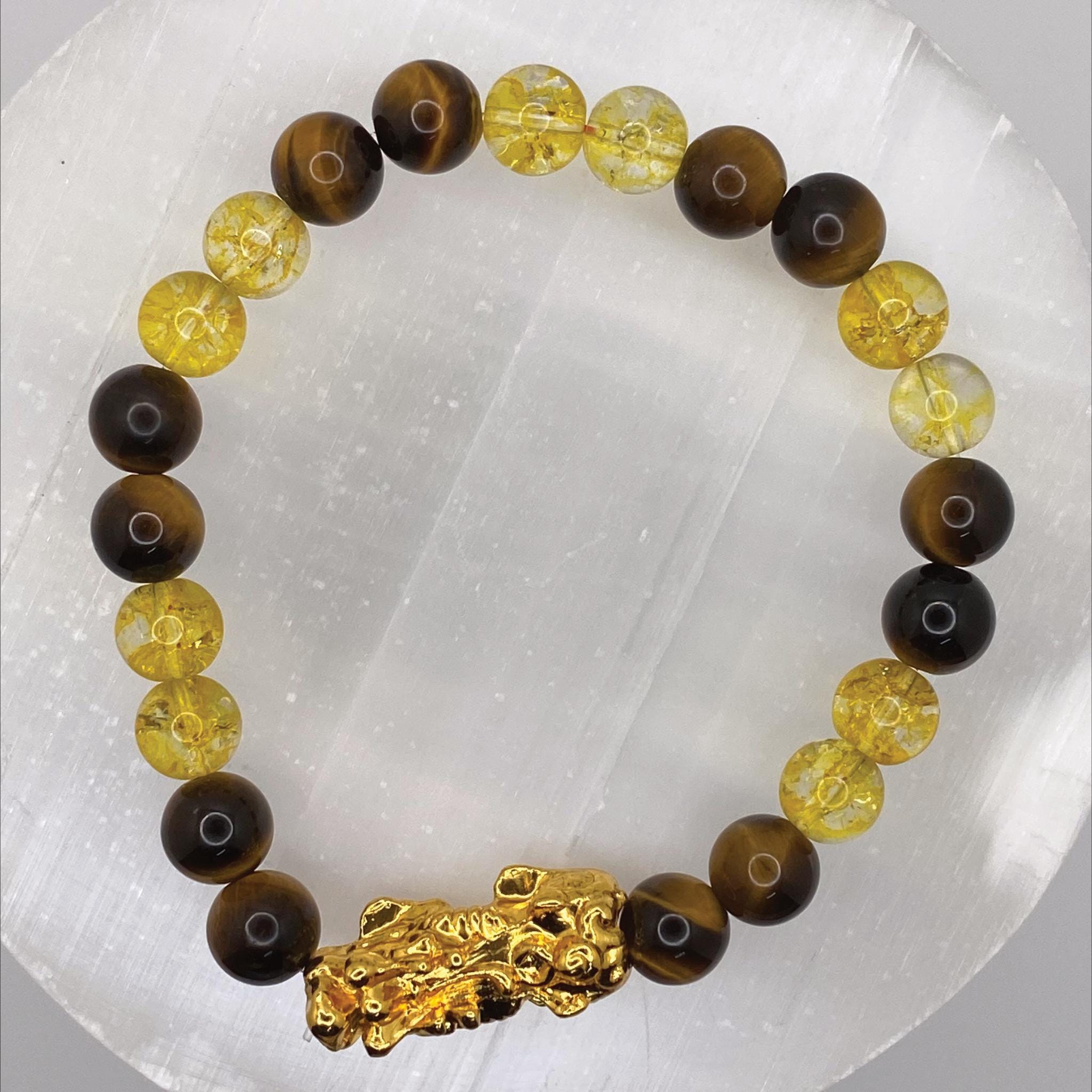 Amber Tiger's Eye Dragon Bracelet | Power & Ancient Wisdom | Gold Charm Crystal Gemstone Jewelry __etsy:8134773111