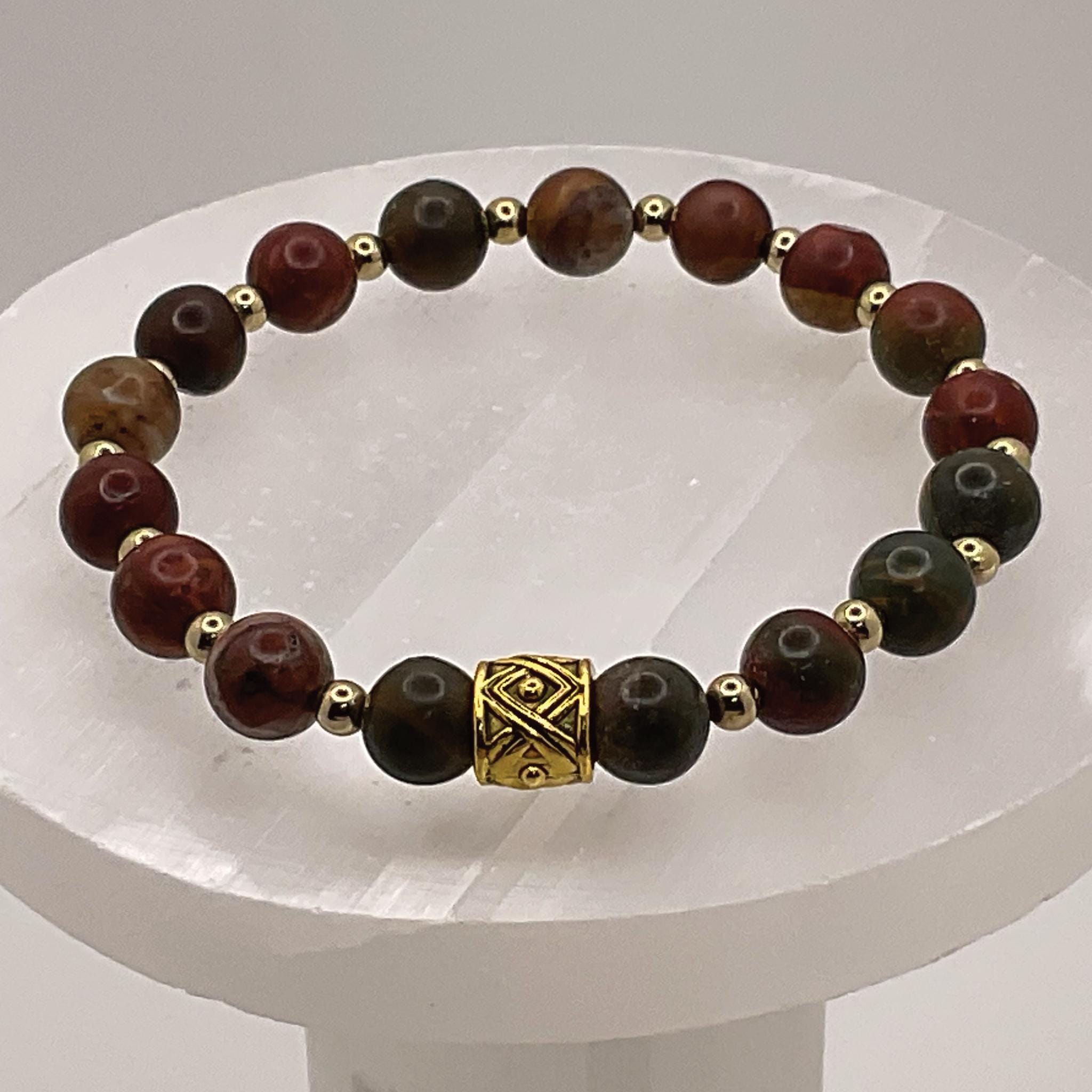 Bloodstone Bracelet | Vitality & Courage | Gold Barrel Spacers Handmade Crystal Gemstone Jewelry __etsy:8134882713