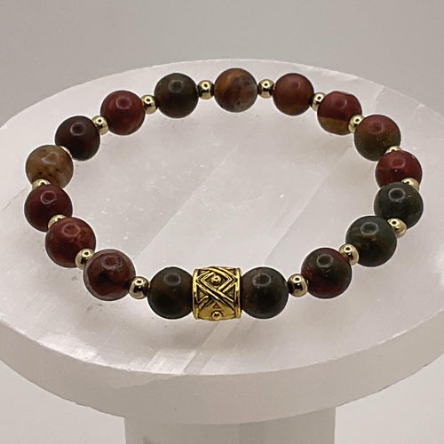 Bloodstone Bracelet | Vitality & Courage | Gold Barrel Spacers Handmade Crystal Gemstone Jewelry __etsy:8134882713