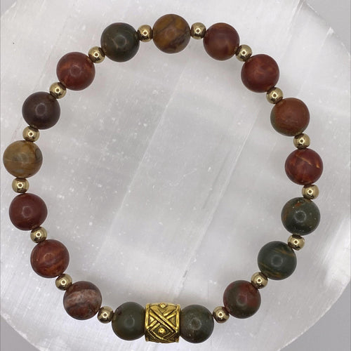 Bloodstone Bracelet | Vitality & Courage | Gold Barrel Spacers Handmade Crystal Gemstone Jewelry __etsy:8134882747