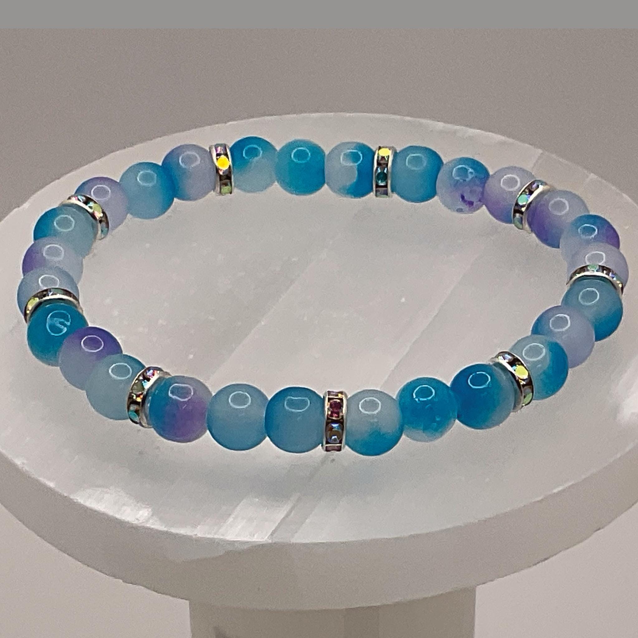 Blue Dragon Vein Agate Bracelet | Clarity & Intuition | Silver Spacers Crystal Gemstone Jewelry __etsy:8134342451