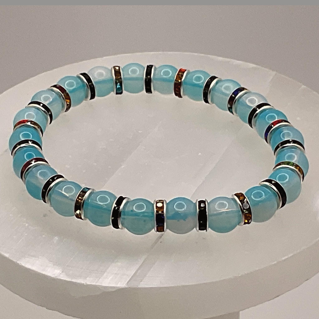 Blue Opalite Bracelet | Intuition & Transformation | Gold Multicolor Crystal Spacers Gemstone Jewelry __etsy:8086959684