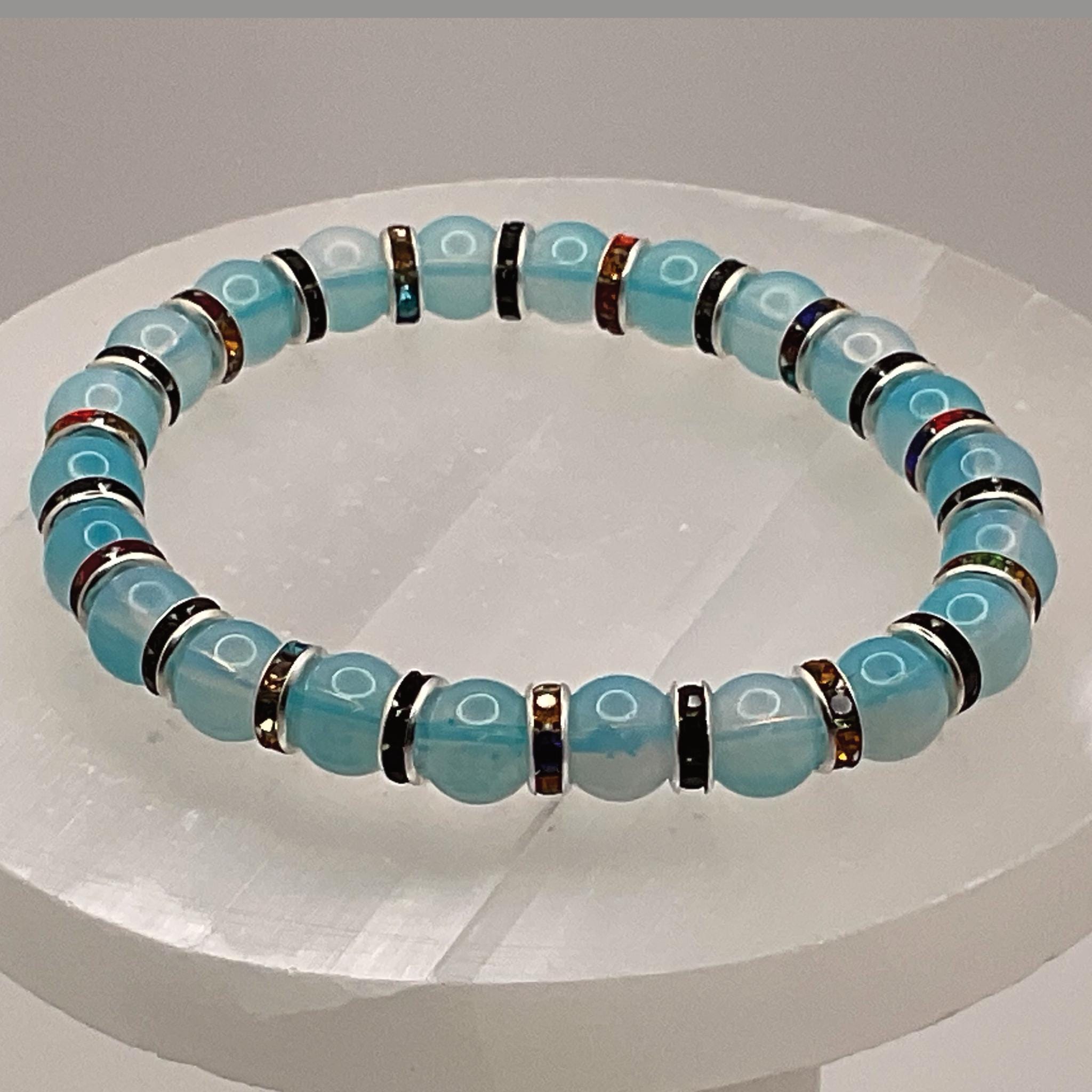 Blue Opalite Bracelet | Intuition & Transformation | Gold Multicolor Crystal Spacers Gemstone Jewelry __etsy:8086959684