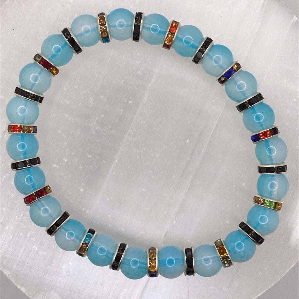 Blue Opalite Bracelet | Intuition & Transformation | Gold Multicolor Crystal Spacers Gemstone Jewelry __etsy:8086959704