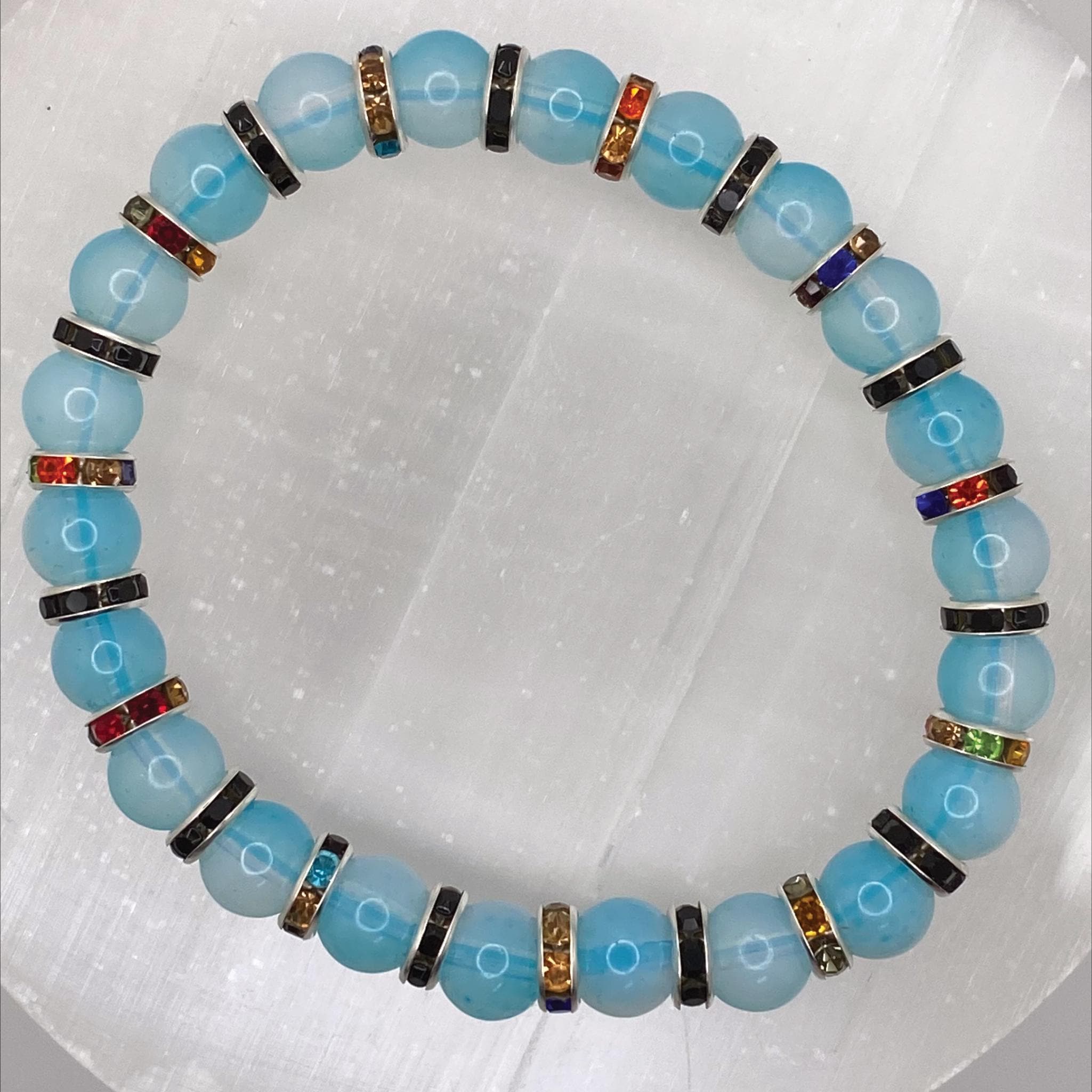 Blue Opalite Bracelet | Intuition & Transformation | Gold Multicolor Crystal Spacers Gemstone Jewelry __etsy:8086959704