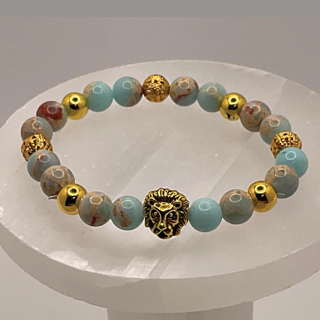 Blue Opalite Lion Charm Bracelet | Courage & Intuition | Gold Spacers Crystal Gemstone Jewelry __etsy:8134692715