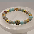 Blue Opalite Lion Charm Bracelet | Courage & Intuition | Gold Spacers Crystal Gemstone Jewelry __etsy:8134692715