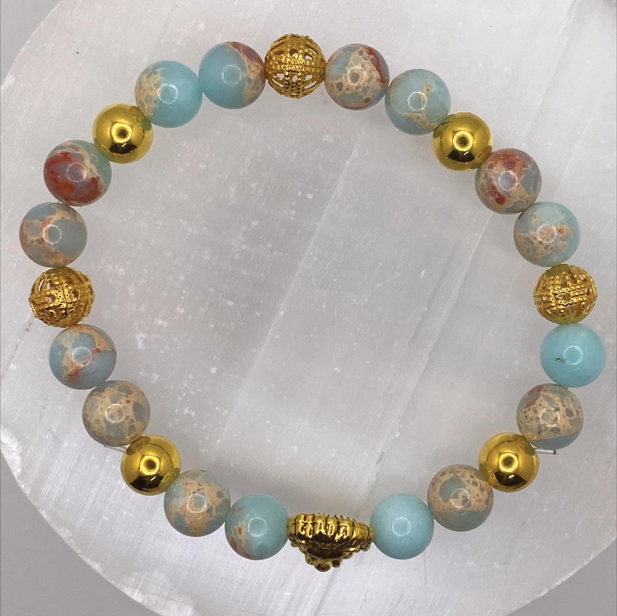 Blue Opalite Lion Charm Bracelet | Courage & Intuition | Gold Spacers Crystal Gemstone Jewelry __etsy:8134692767