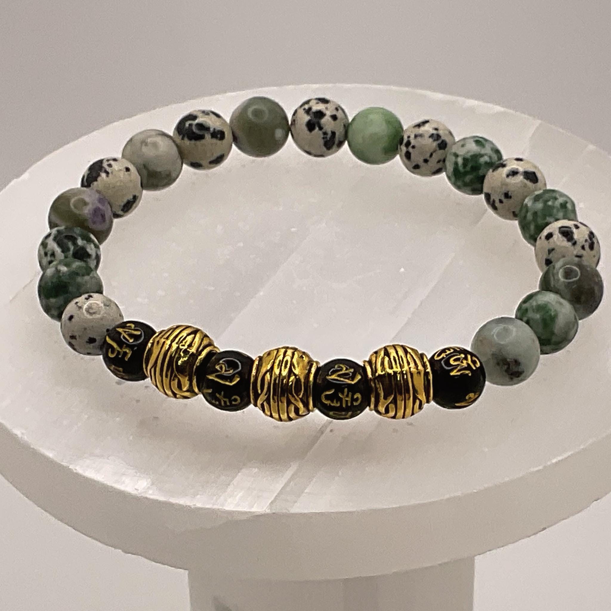 Dalmatian Jasper Pixiu Bracelet | Joy & Prosperity | Tree Agate Black Charm Crystal Gemstone Jewelry __etsy:8134712851