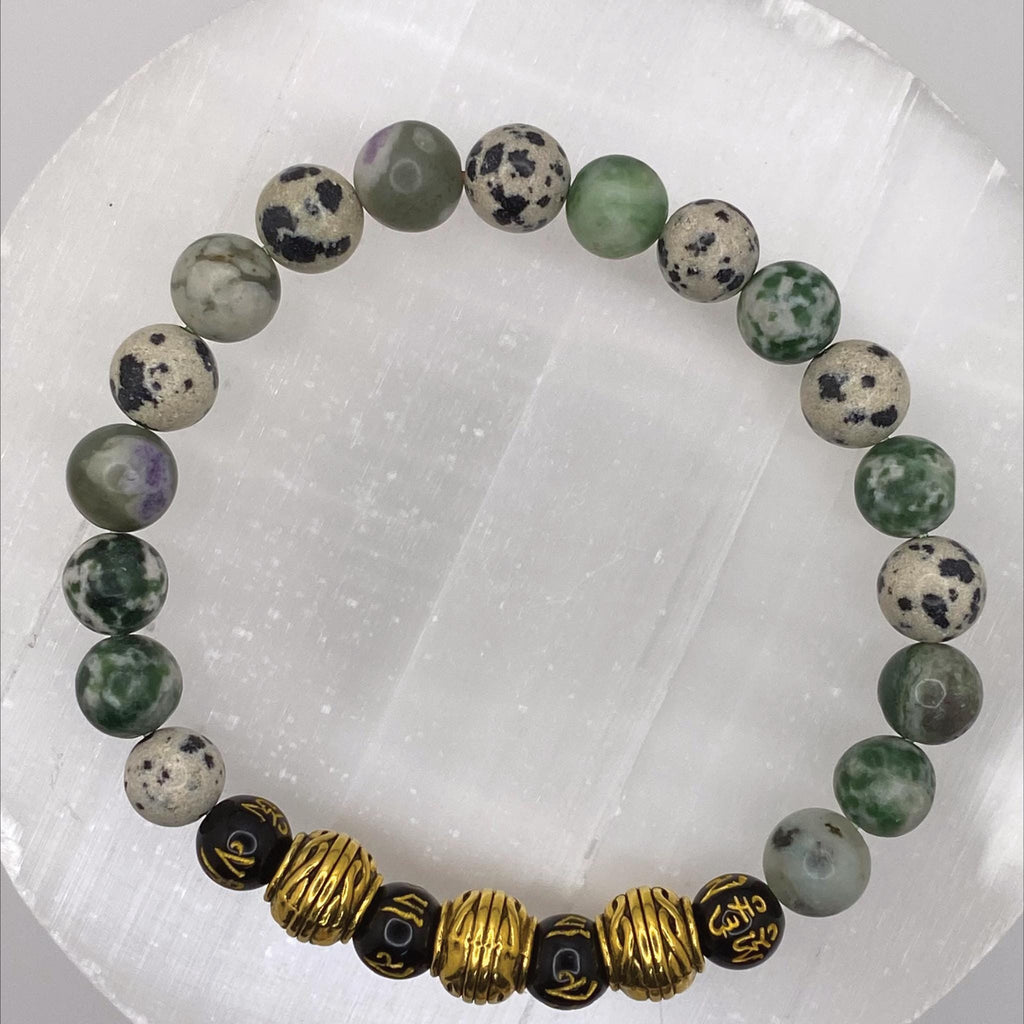 Dalmatian Jasper Pixiu Bracelet | Joy & Prosperity | Tree Agate Black Charm Crystal Gemstone Jewelry __etsy:8086806568