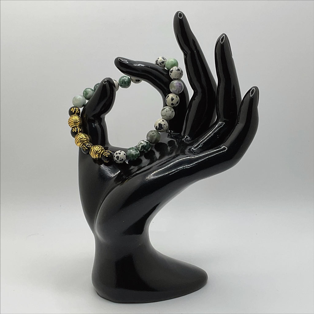 Dalmatian Jasper Pixiu Bracelet | Joy & Prosperity | Tree Agate Black Charm Crystal Gemstone Jewelry __etsy:8134712901