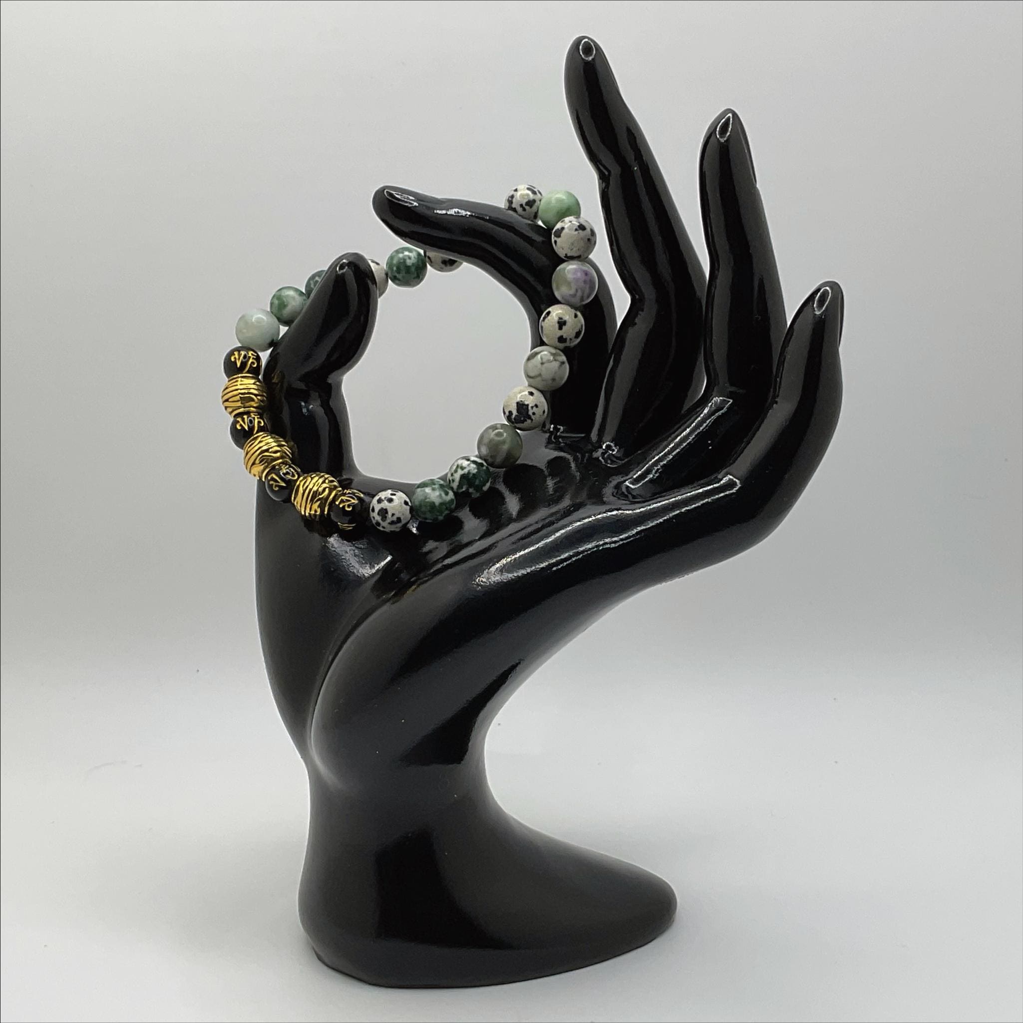 Dalmatian Jasper Pixiu Bracelet | Joy & Prosperity | Tree Agate Black Charm Crystal Gemstone Jewelry __etsy:8134712901