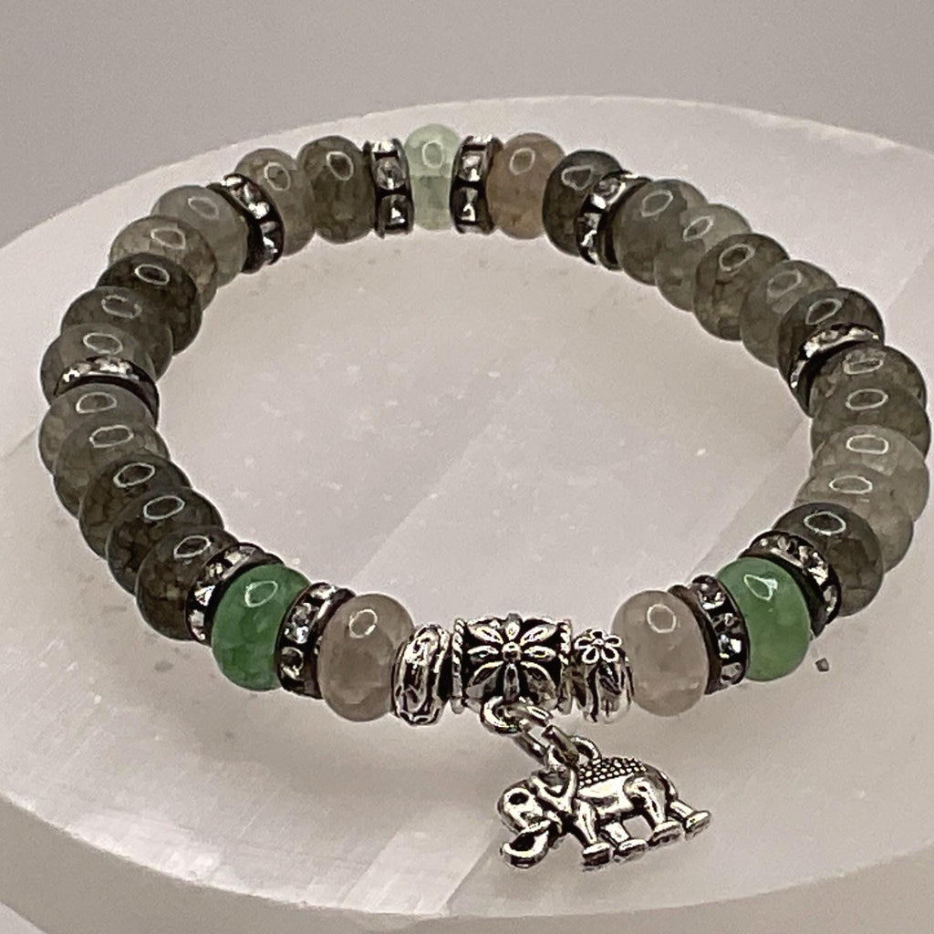 Fire and Ice Quartz Bracelet | Clarity & Transformation | Elephant Charm Black Crystal Silver Jewelry __etsy:8086840090