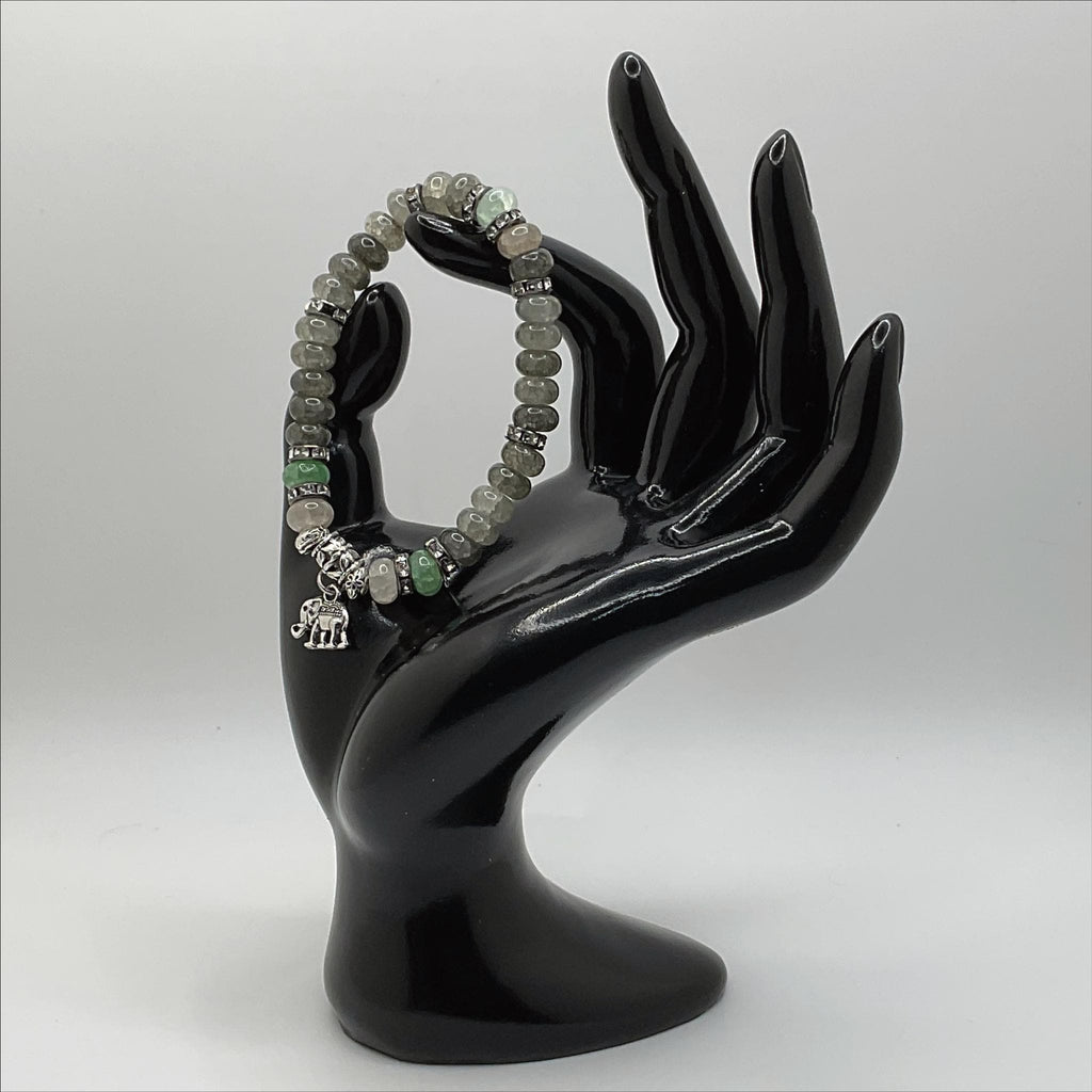 Fire and Ice Quartz Bracelet | Clarity & Transformation | Elephant Charm Black Crystal Silver Jewelry __etsy:8134746919
