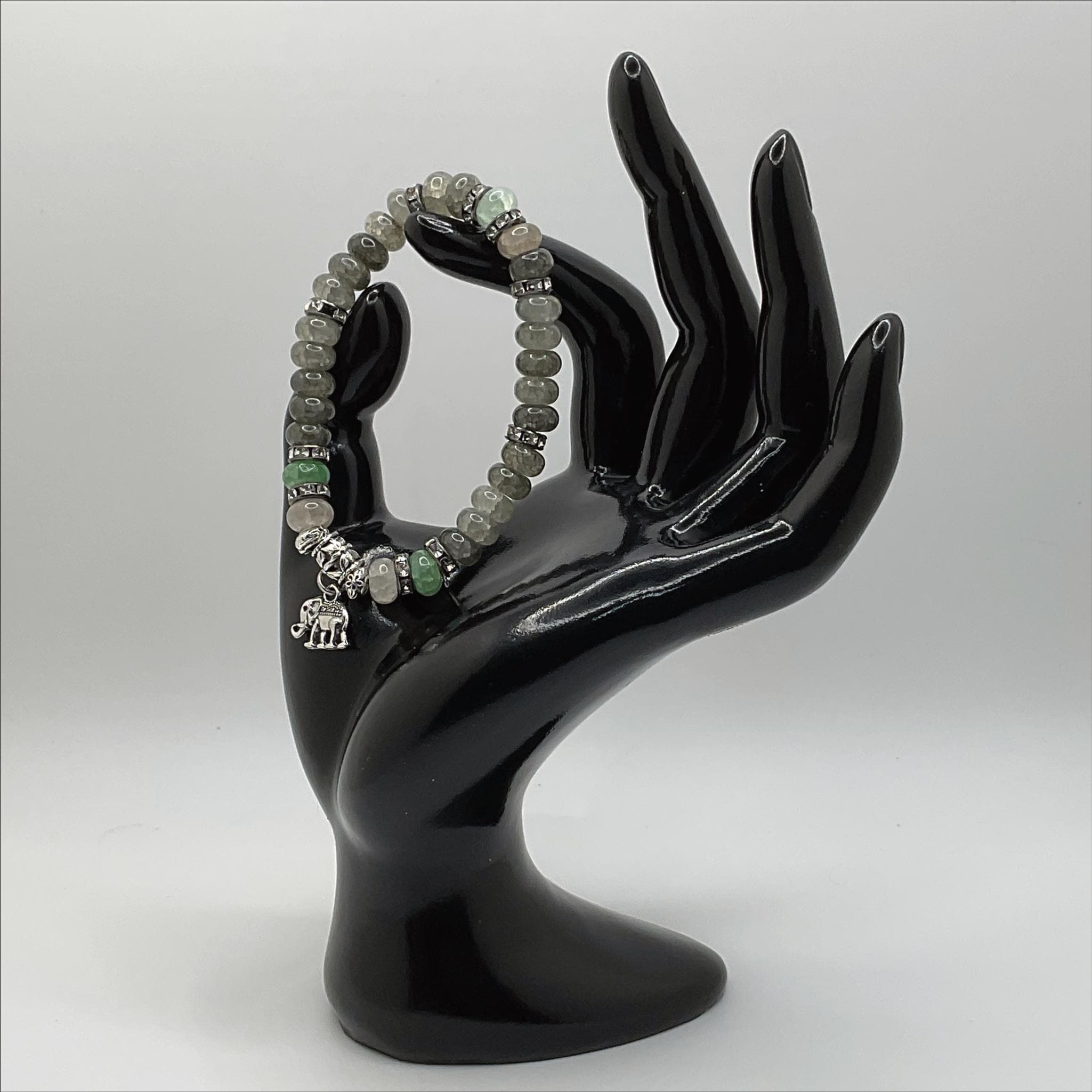 Fire and Ice Quartz Bracelet | Clarity & Transformation | Elephant Charm Black Crystal Silver Jewelry __etsy:8134746919