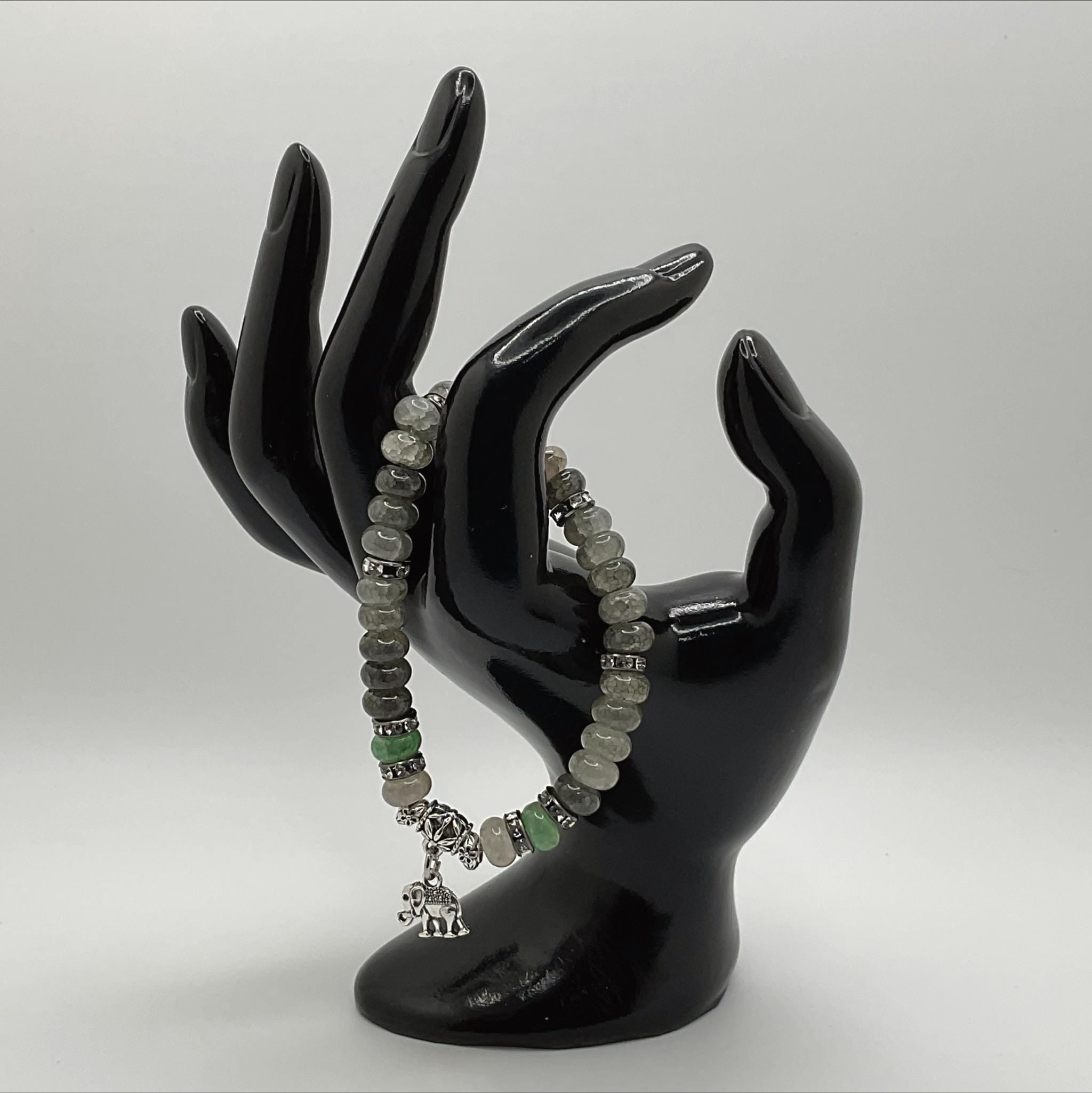 Fire and Ice Quartz Bracelet | Clarity & Transformation | Elephant Charm Black Crystal Silver Jewelry __etsy:8134746923