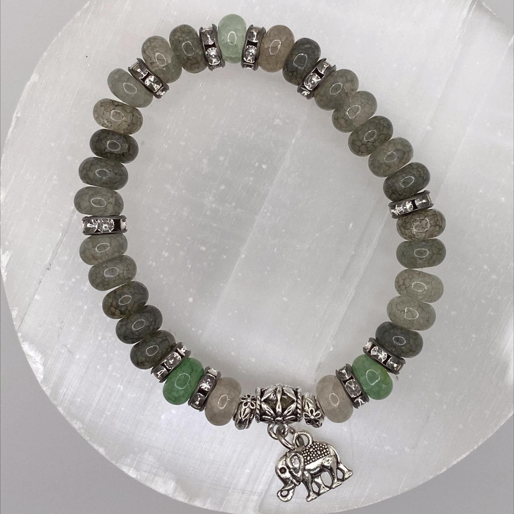 Fire and Ice Quartz Bracelet | Clarity & Transformation | Elephant Charm Black Crystal Silver Jewelry __etsy:8086840132
