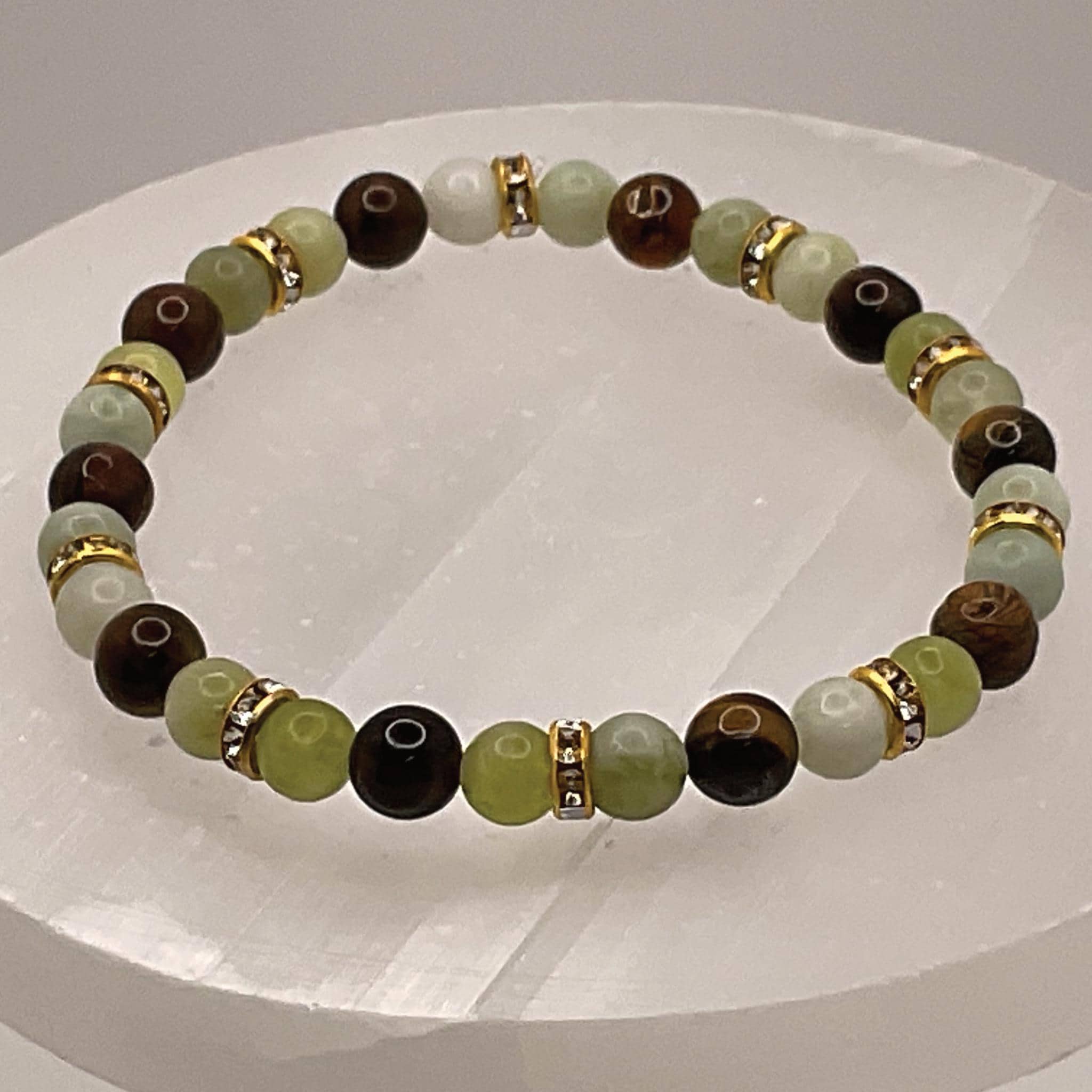 Green Chalcedony Tiger's Eye Bracelet | Growth & Confidence | Hydrogrossular Crystal Gemstone Jewelry __etsy:8134669209