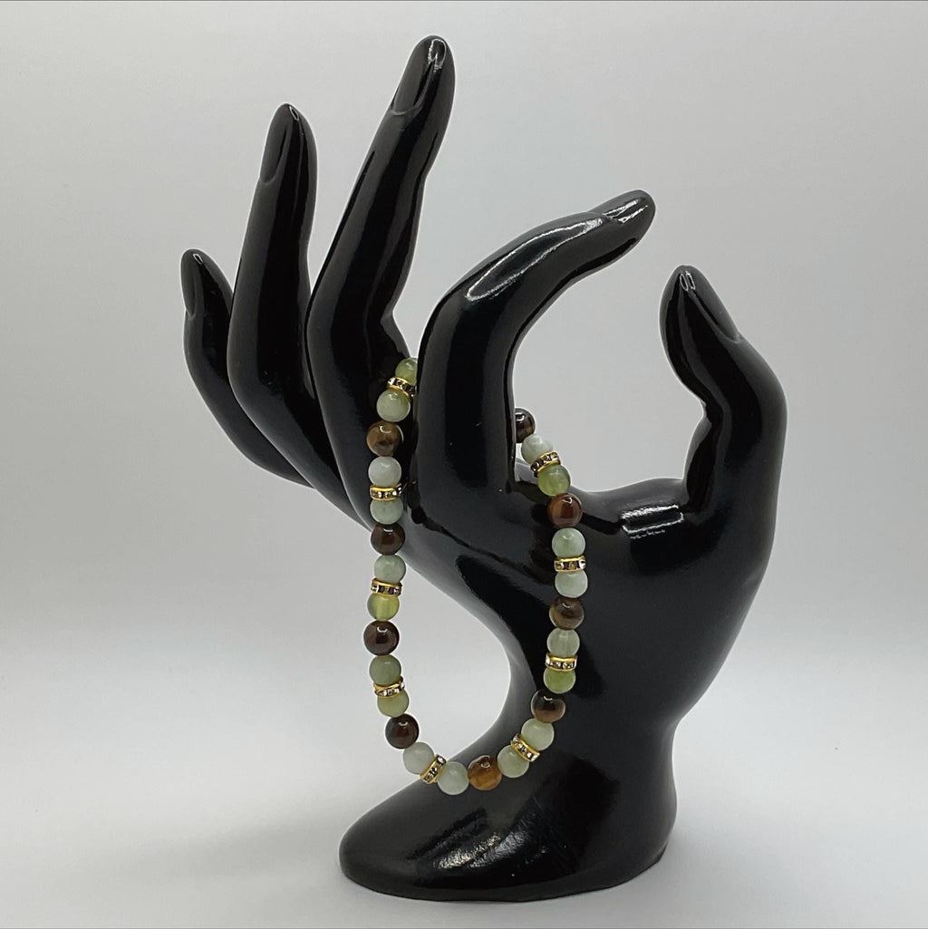 Green Chalcedony Tiger's Eye Bracelet | Growth & Confidence | Hydrogrossular Crystal Gemstone Jewelry __etsy:8086762940
