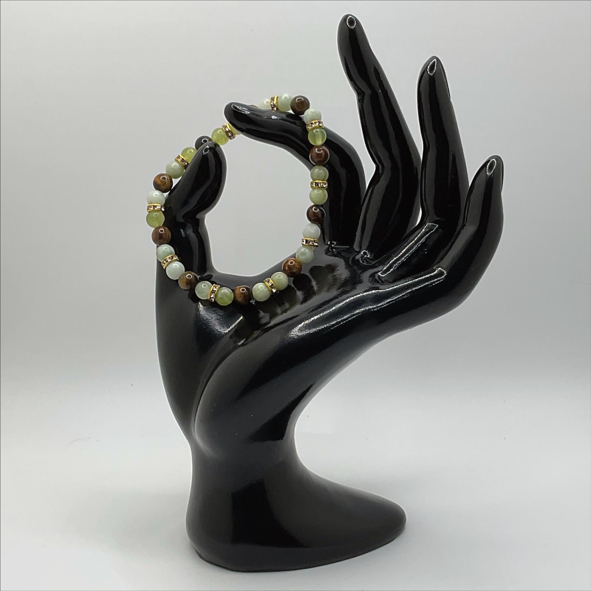 Green Chalcedony Tiger's Eye Bracelet | Growth & Confidence | Hydrogrossular Crystal Gemstone Jewelry __etsy:8086762958