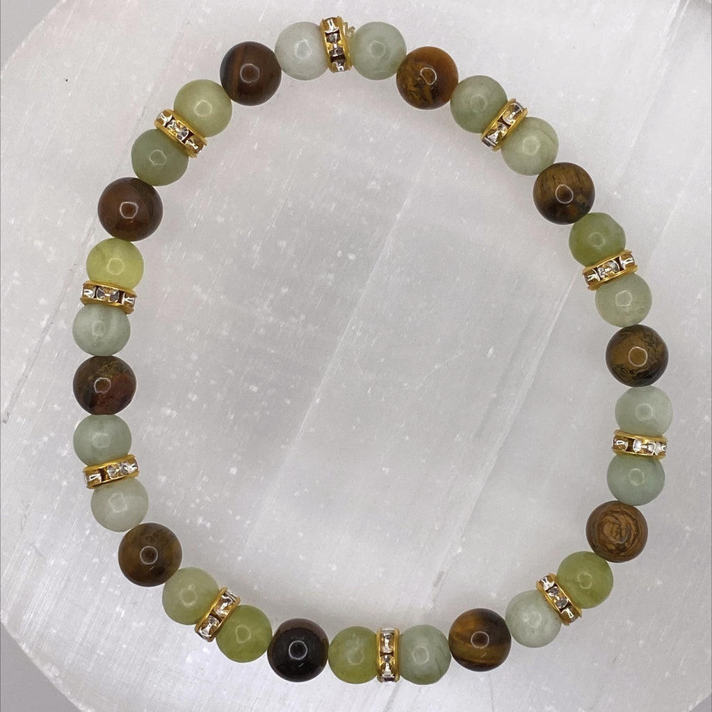 Green Chalcedony Tiger's Eye Bracelet | Growth & Confidence | Hydrogrossular Crystal Gemstone Jewelry __etsy:8134669231