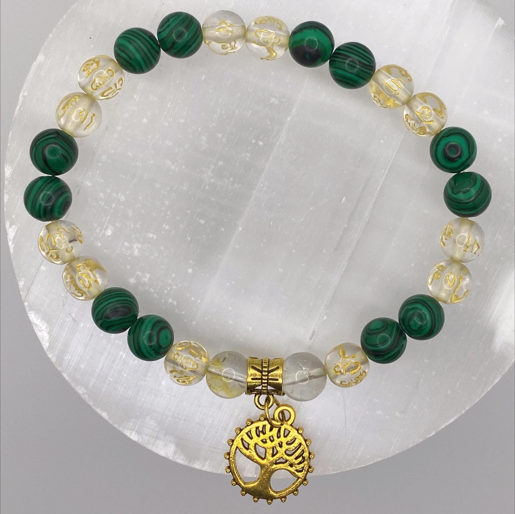 Malachite Pixiu Bracelet | Transformation & Prosperity | Clear Quartz Tree of Life Gold Jewelry __etsy:8134830497