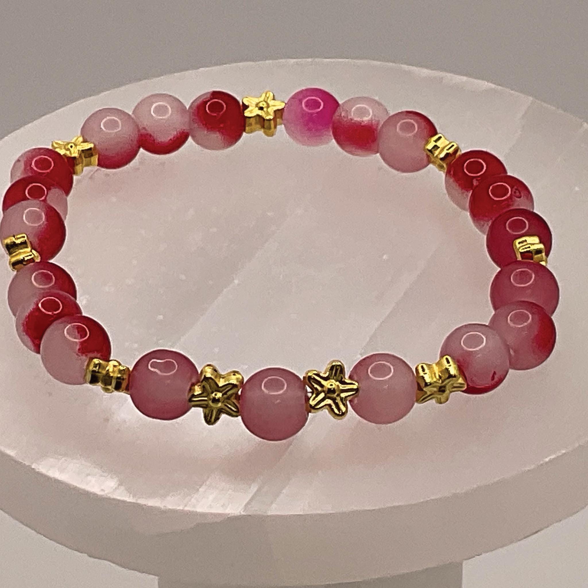 Pink Dragon Vein Agate Bracelet | Love & Emotional Healing | Gold Star Spacers Gemstone Jewelry __etsy:8086899260