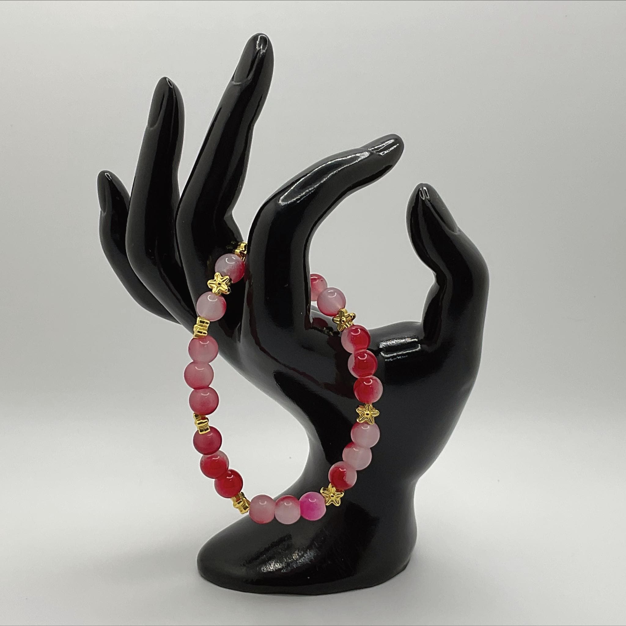 Pink Dragon Vein Agate Bracelet | Love & Emotional Healing | Gold Star Spacers Gemstone Jewelry __etsy:8086899294