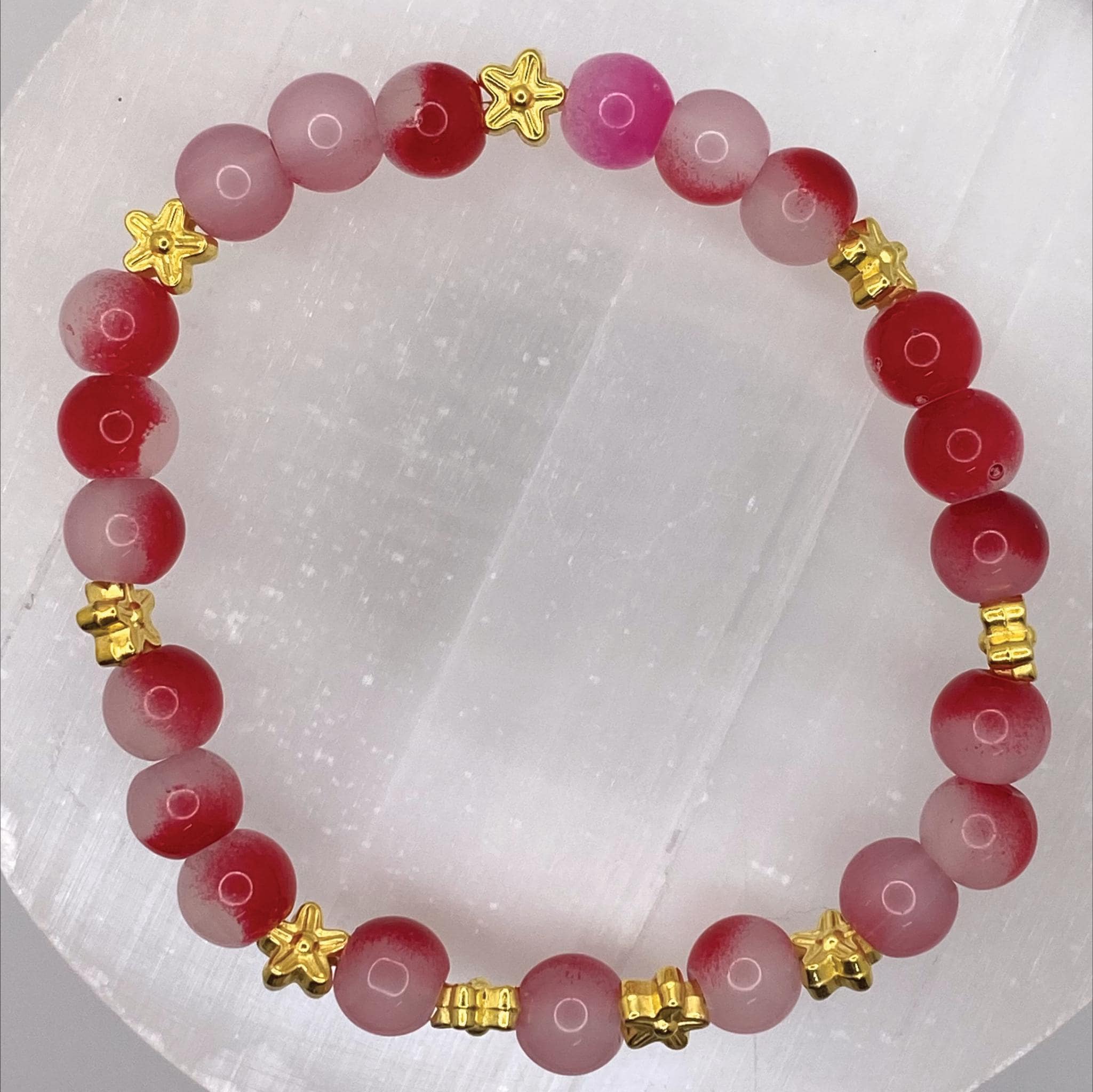 Pink Dragon Vein Agate Bracelet | Love & Emotional Healing | Gold Star Spacers Gemstone Jewelry __etsy:8134805997