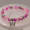 Pink Dragon Vein Agate Bracelet | Transformation & Heart Healing | Silver Butterfly Charm Jewelry __etsy:8087015524