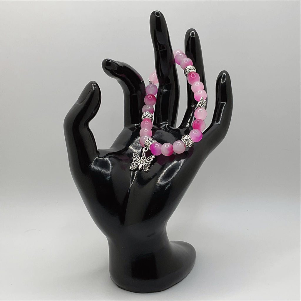 Pink Dragon Vein Agate Bracelet | Transformation & Heart Healing | Silver Butterfly Charm Jewelry __etsy:8134923049