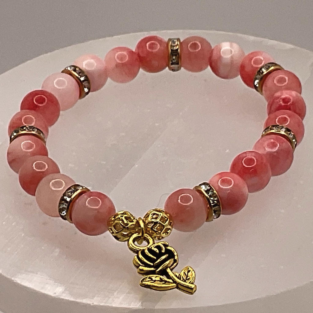 Pink Opal Flower Charm Bracelet | Love & Emotional Healing | Gold Crystal Spacers Gemstone Jewelry __etsy:8086527196
