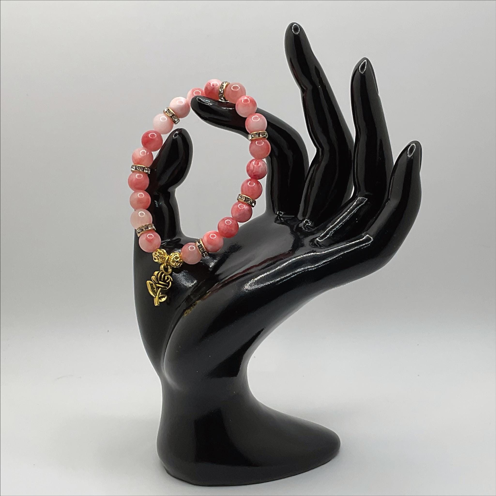 Pink Opal Flower Charm Bracelet | Love & Emotional Healing | Gold Crystal Spacers Gemstone Jewelry __etsy:8134435645