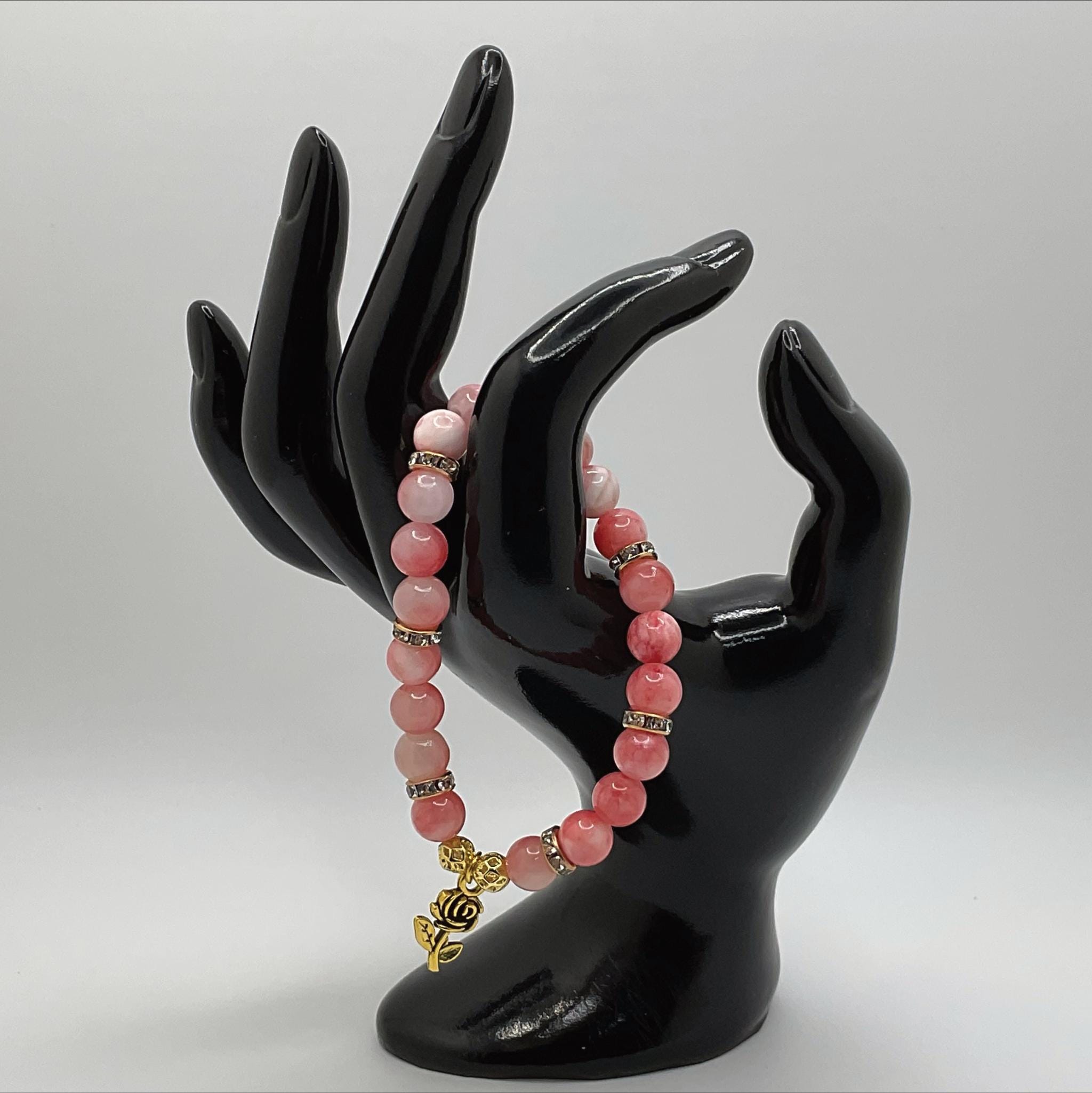 Pink Opal Flower Charm Bracelet | Love & Emotional Healing | Gold Crystal Spacers Gemstone Jewelry __etsy:8134435649