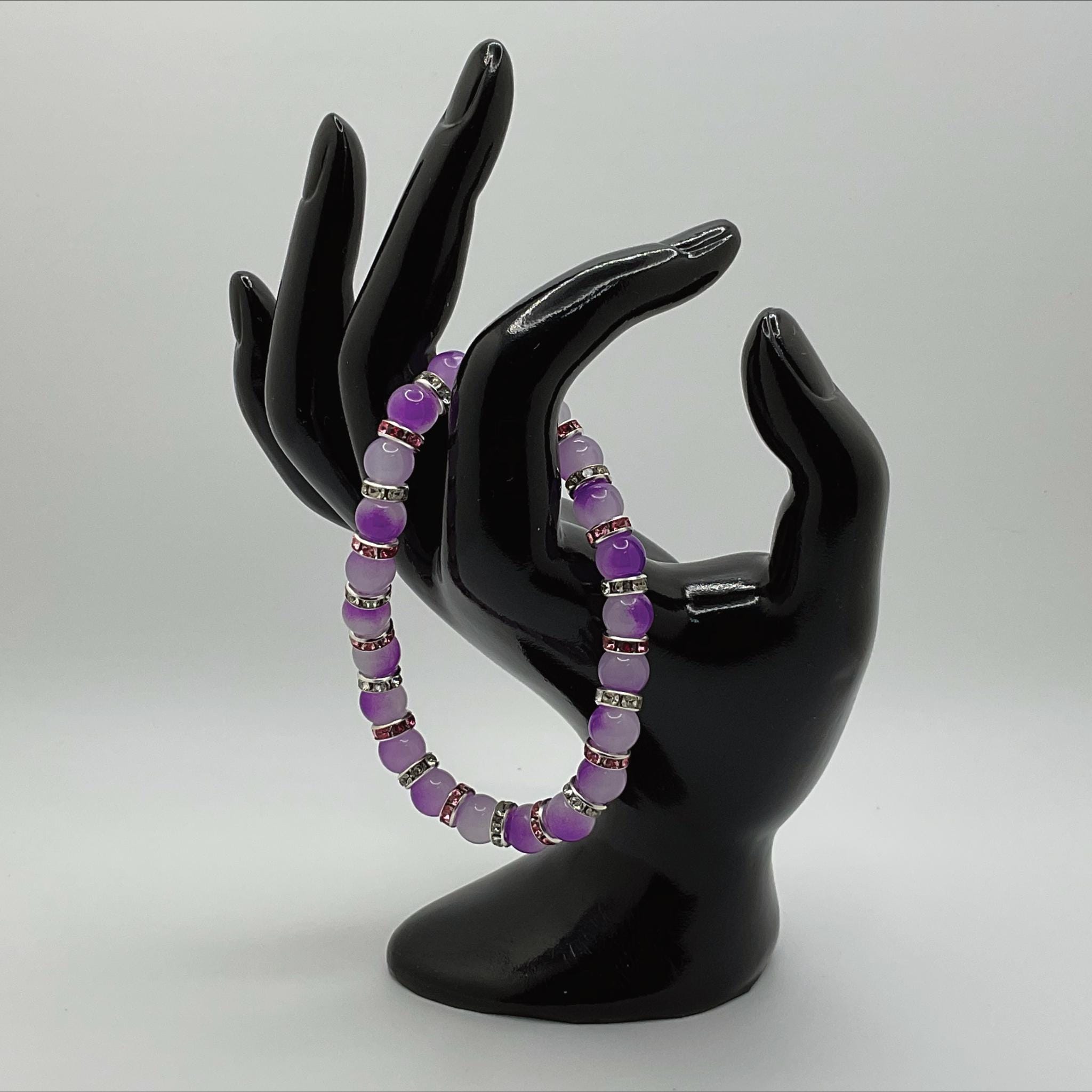 Purple Dragon Vein Agate Bracelet | Intuition & Mysticism | Pink White Crystal Silver Spacers Jewelry __etsy:8087002022