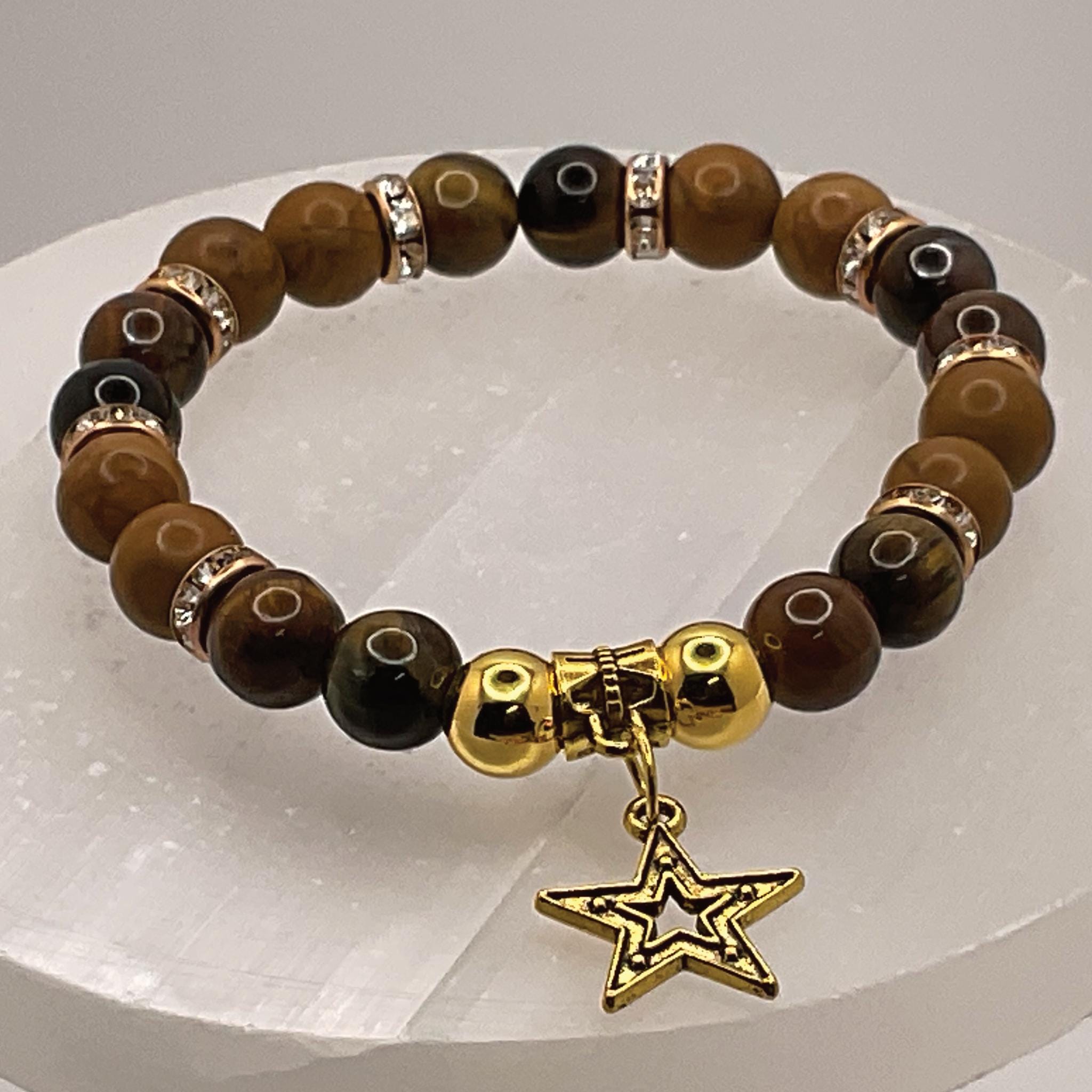 Tiger's Eye Yellow Jasper Bracelet | Confidence & Power | Gold Star Charm Crystal Gemstone Jewelry __etsy:8134545105
