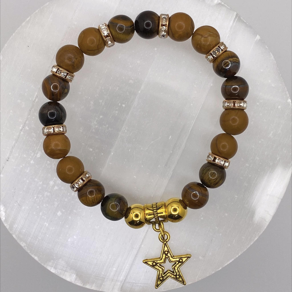 Tiger's Eye Yellow Jasper Bracelet | Confidence & Power | Gold Star Charm Crystal Gemstone Jewelry __etsy:8134545159