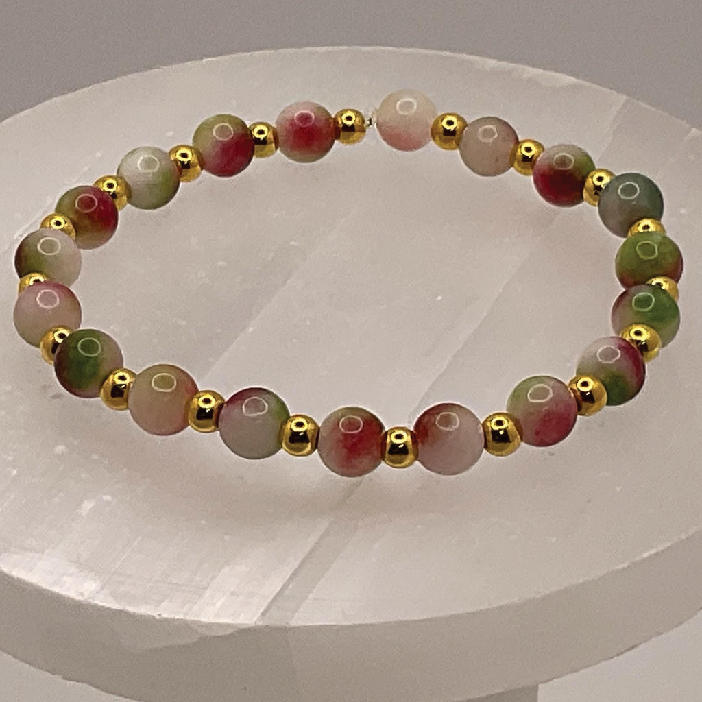 Watermelon Jade Bracelet | Love & Abundance | Tiny Gold Spacers Handmade Crystal Gemstone Jewelry __etsy:8134530795