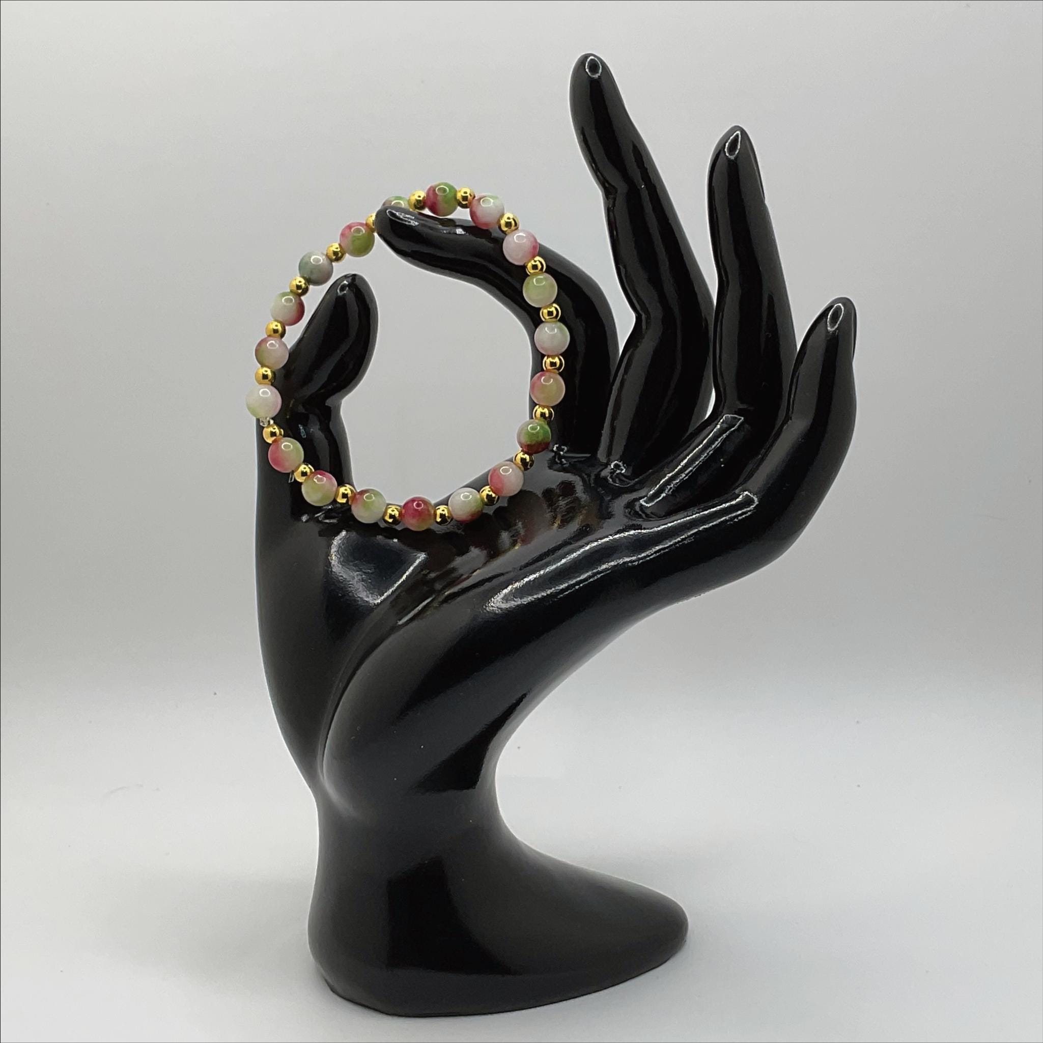 Watermelon Jade Bracelet | Love & Abundance | Tiny Gold Spacers Handmade Crystal Gemstone Jewelry __etsy:8134530833