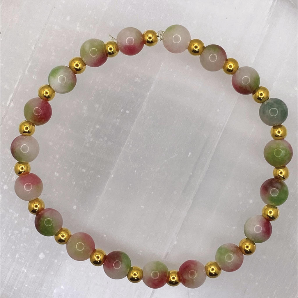 Watermelon Jade Bracelet | Love & Abundance | Tiny Gold Spacers Handmade Crystal Gemstone Jewelry __etsy:8134530835