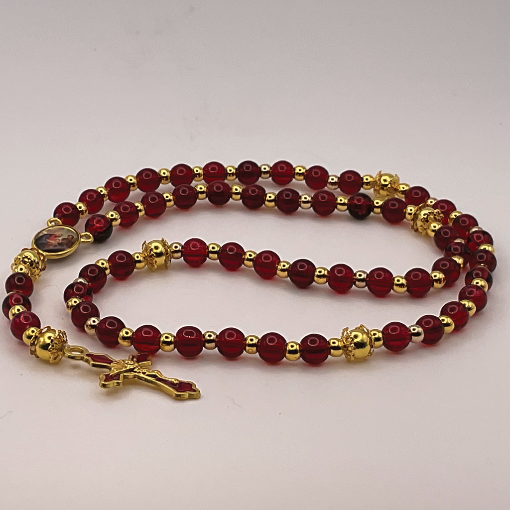 Cranberry Small Full 5 Decade Gold Rosary