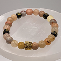 Oriental Agate Pixiu Bracelet with Gold Tone Barrel Spacers
