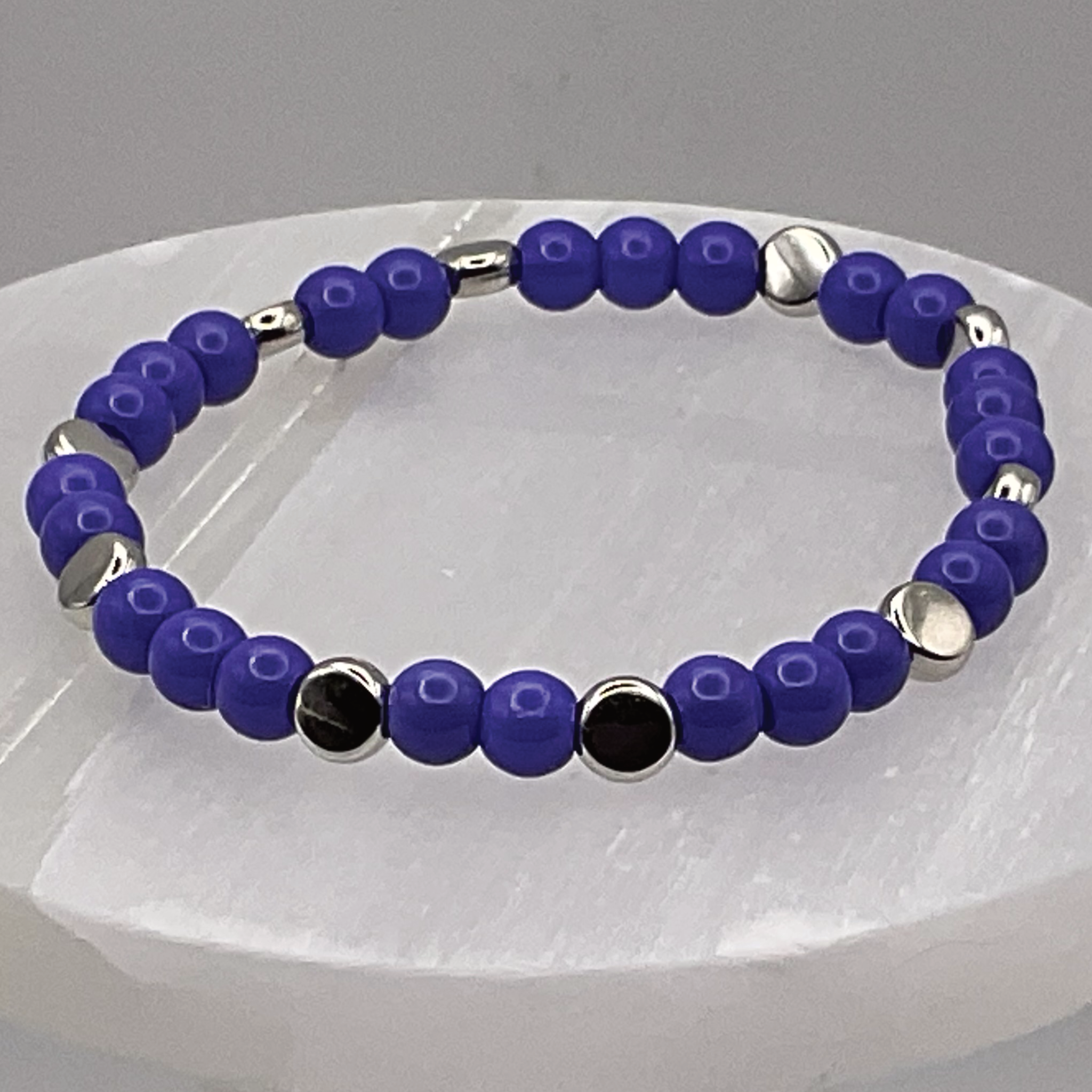 Purple Glass Bracelet with Silver Disc Spacers