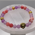 Carnelian Agate, Amethyst Lion Charm Bracelet with Gold Tone Spacers