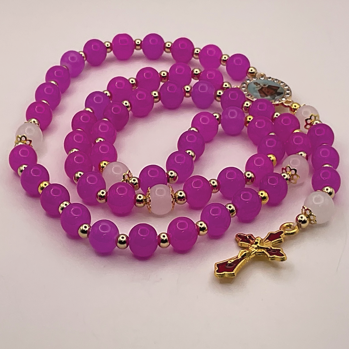 Dark and Light Pink Full 5 Decade Gold Rosary