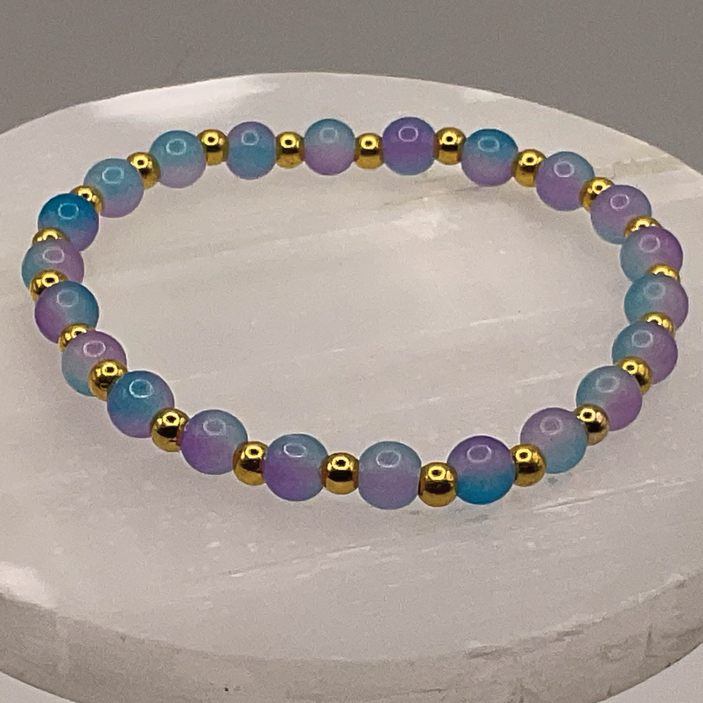Blue Pink Glass Bracelet with Gold Spacers