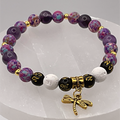 Amethyst Blue Purple Dragon Vein Agate Magnesite Pixiu Dragonfly Charm Bracelet